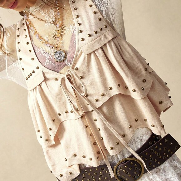 Apricot Boho Chic Women's Woven Front Tie Tank - Picture 5 of 7